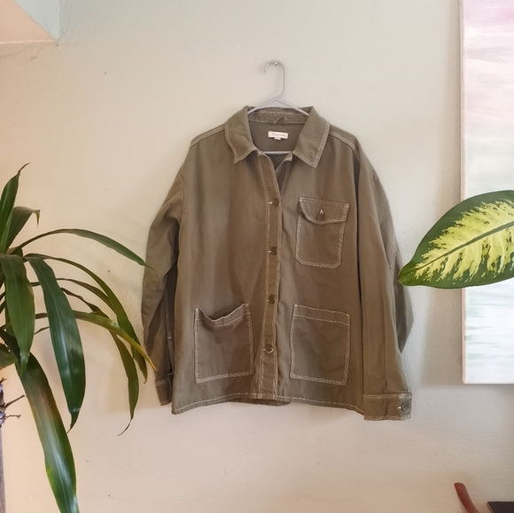 Topshop Olive Green Khaki Barn Chore Coat Contrast Stitched Casual Utility 12 - Picture 4 of 9